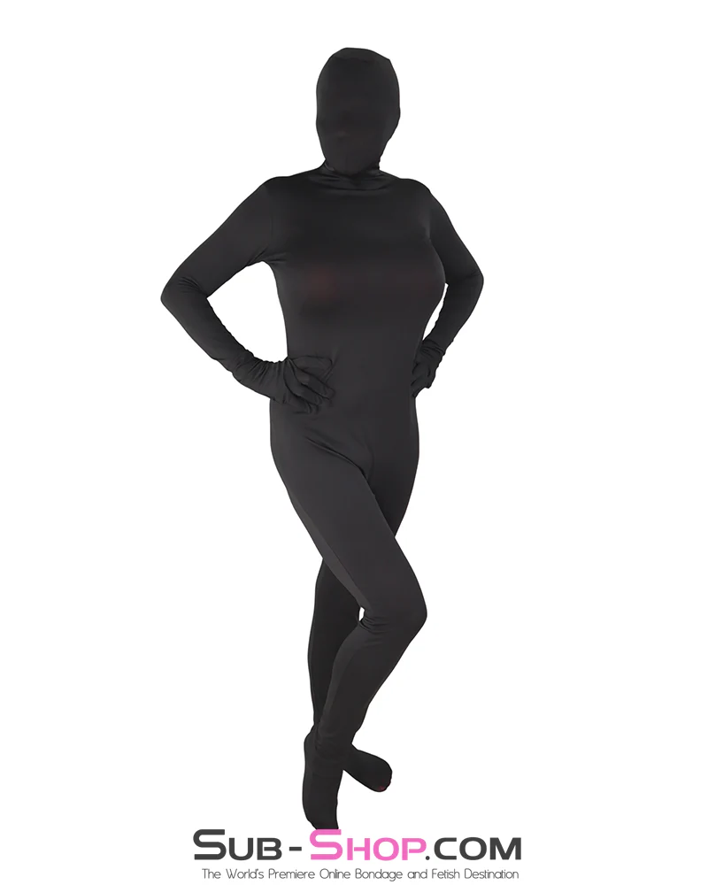 2556AE  Black Hooded Zentai Catsuit - Full-Body Bondage Enclosure Suit