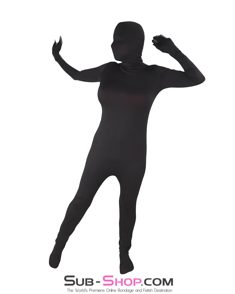 2556AE  Black Hooded Zentai Catsuit - Full-Body Bondage Enclosure Suit - Image 5