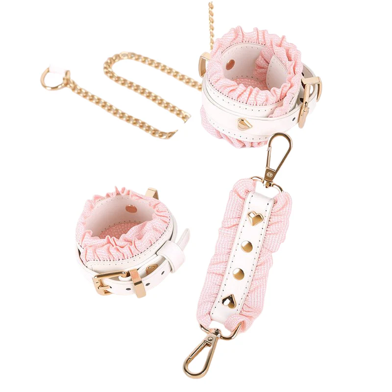 2764M Sweetheart Bondage Set - Pink Ruffle Wrist Restraints with Connecting Strap - Image 4