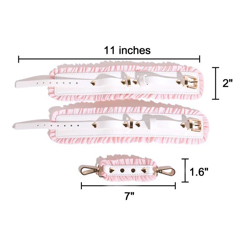2764M Sweetheart Bondage Set - Pink Ruffle Wrist Restraints with Connecting Strap - Image 5