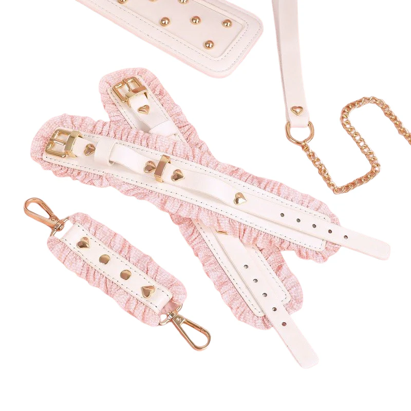 2765M-SIS Pretty Sissy Feminizing Pink Ruffle Ankle Restraints with Connecting Strap - Image 3