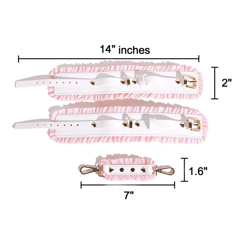 2765M-SIS Pretty Sissy Feminizing Pink Ruffle Ankle Restraints with Connecting Strap - Image 4