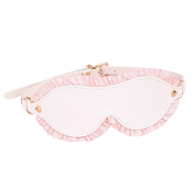 2766M-SIS Pretty Sissy Feminizing Pink Ruffle Bondage Blindfold Mask - Image 2