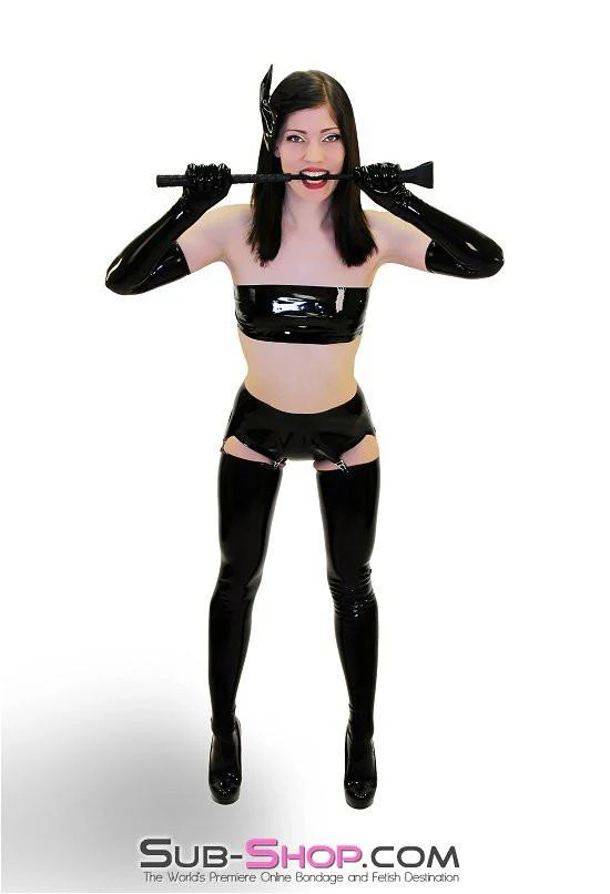 2976D Black Latex Thigh High Stockings - Image 15