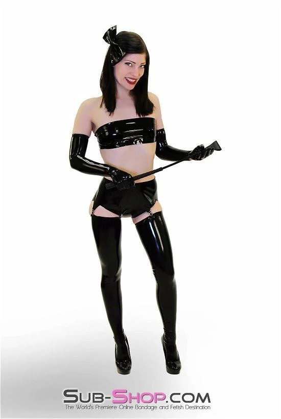 2976D Black Latex Thigh High Stockings - Image 16