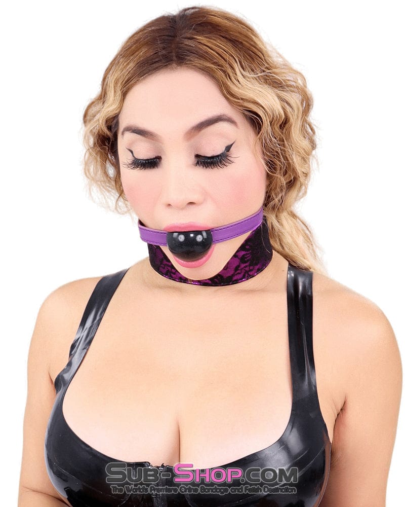 3810MQ Purple Strap Beginner's Black Classic Ball Gag - Image 8