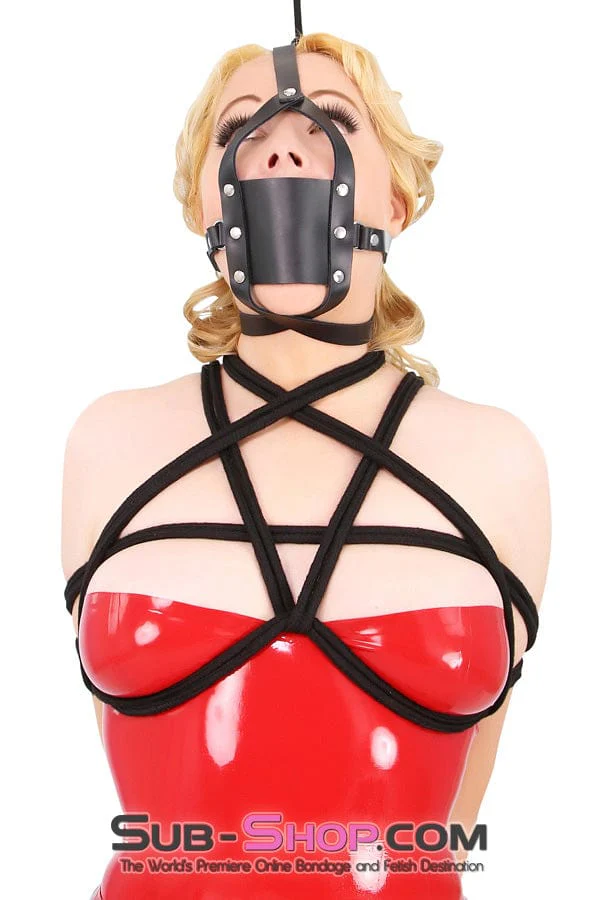 0435A Silencer Black Leather Cross Strap Panel Ball Gag Trainer - Image 3