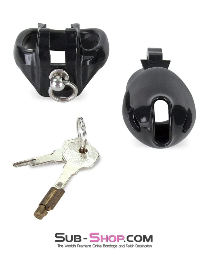 7869M-SIS Hard Up Cock Cage Sissy Chastity with Lead Ring – Black with Medium Cock Ring - Image 5