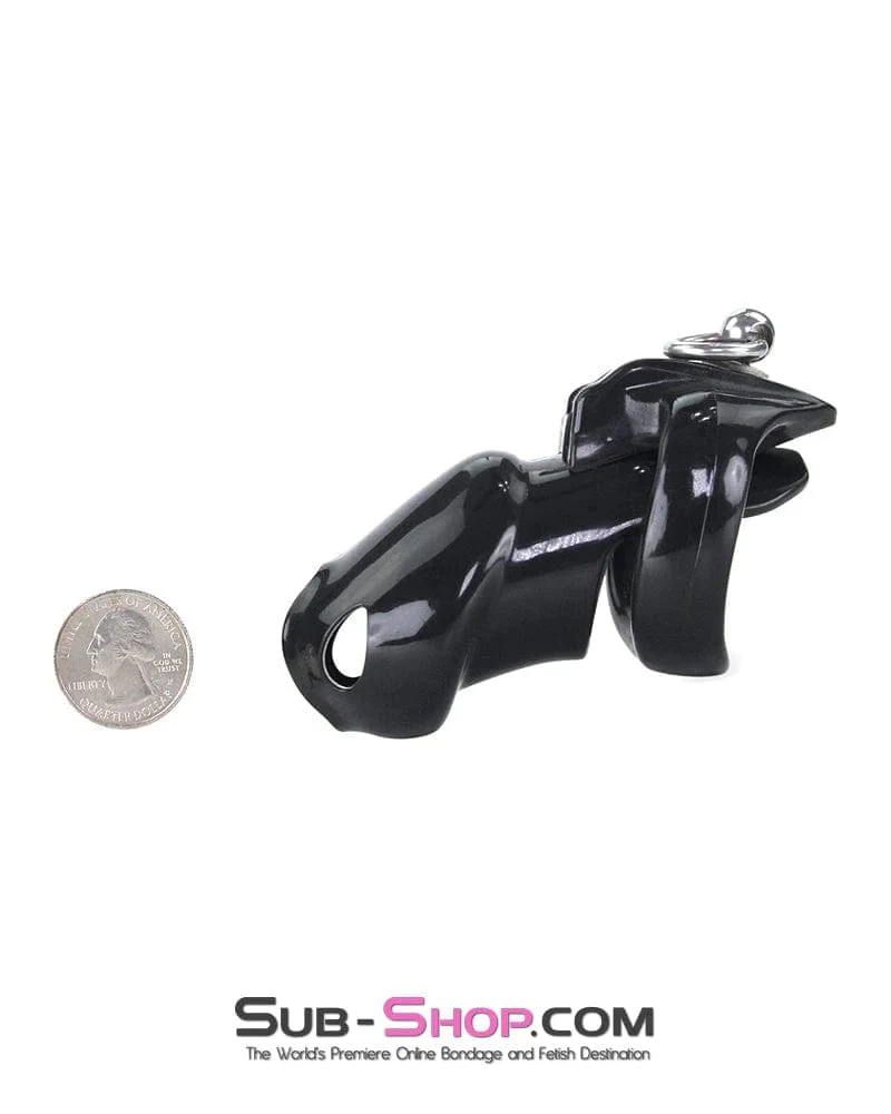 7869M-SIS Hard Up Cock Cage Sissy Chastity with Lead Ring – Black with Medium Cock Ring - Image 6