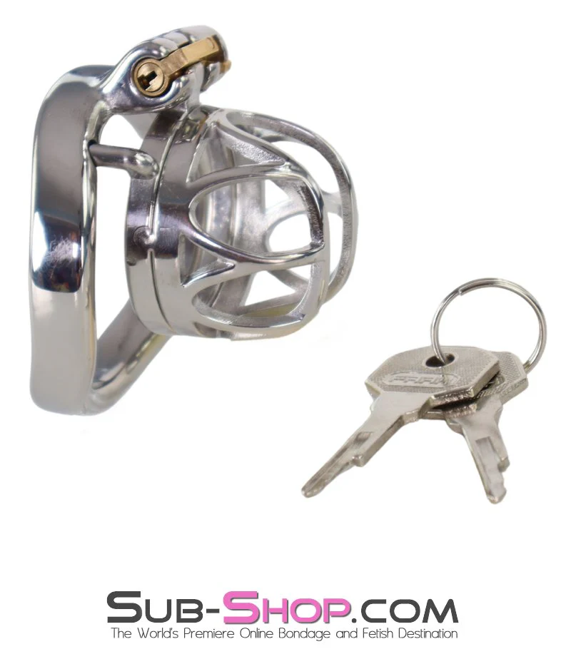 7829M The Brig Small Steel Cock Cage Chastity with Medium Cock Ring - Image 3