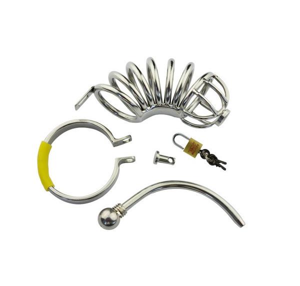 7856AR Chastity Cock Cage with Removable Urethral Sound Catheter Plug - Image 2