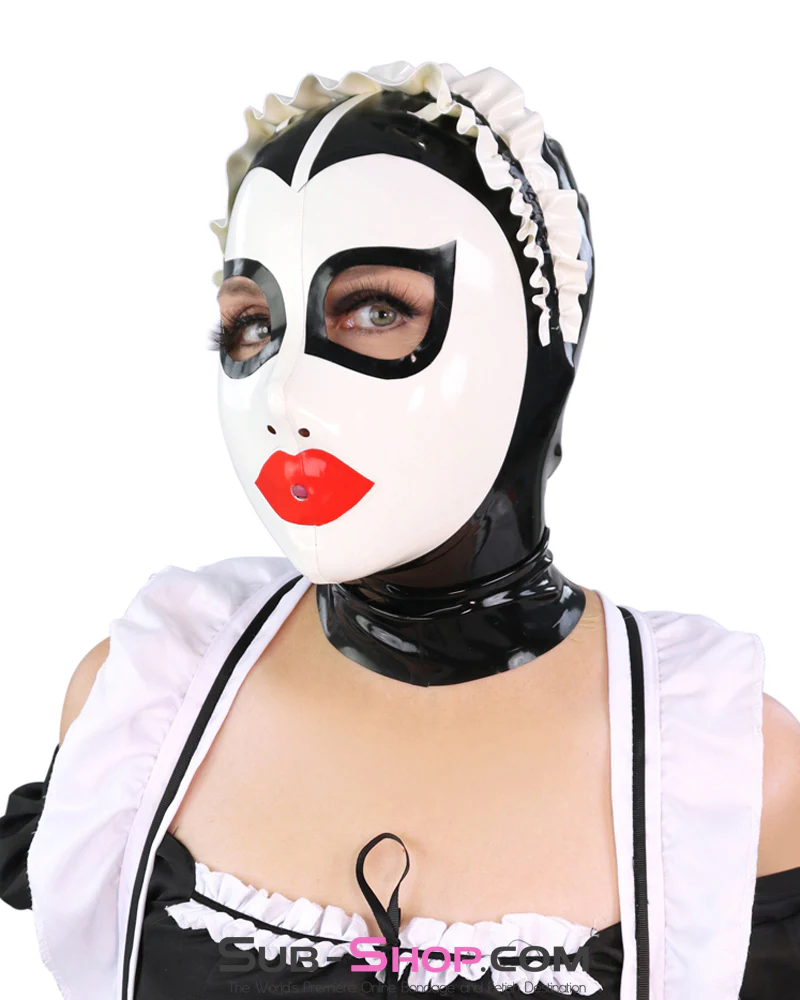 7947MB  The Perfect Maid Latex Maid Hood with Head Ruffle and Painted Lips - Image 3