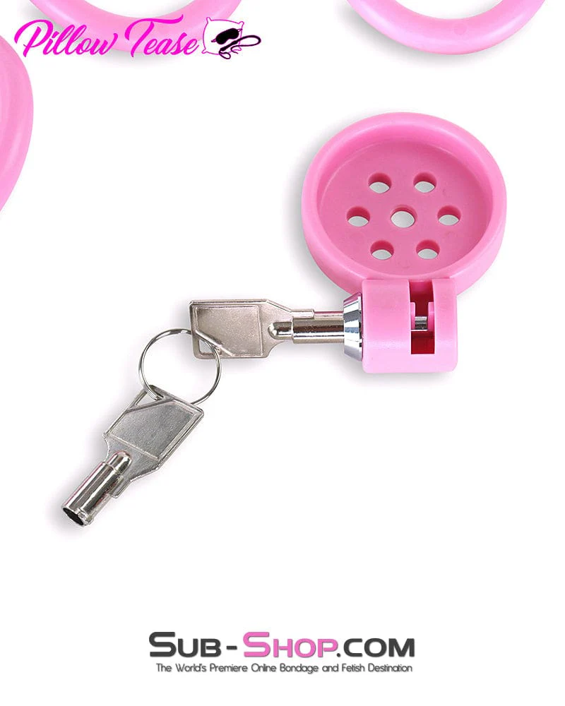 9334DL Ultra-Secure Flat Pink Locking Chastity Cage with 5 Adjustable Rings - Image 4