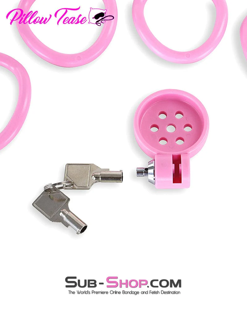 9334DL Ultra-Secure Flat Pink Locking Chastity Cage with 5 Adjustable Rings - Image 5