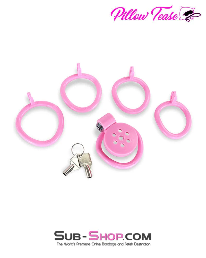 9334DL Ultra-Secure Flat Pink Locking Chastity Cage with 5 Adjustable Rings - Image 6
