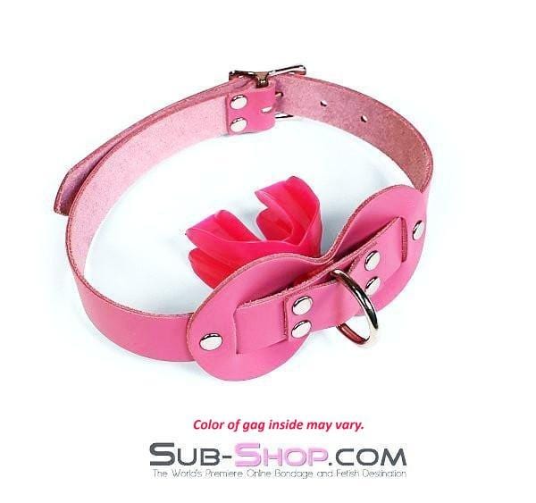 0978A      Pretty Quiet Hot Pink Leather Double Mouth Guard Gag - Image 2