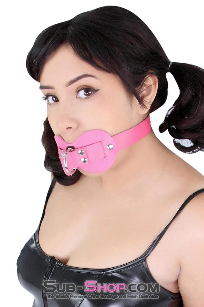 0978A      Pretty Quiet Hot Pink Leather Double Mouth Guard Gag - Image 22