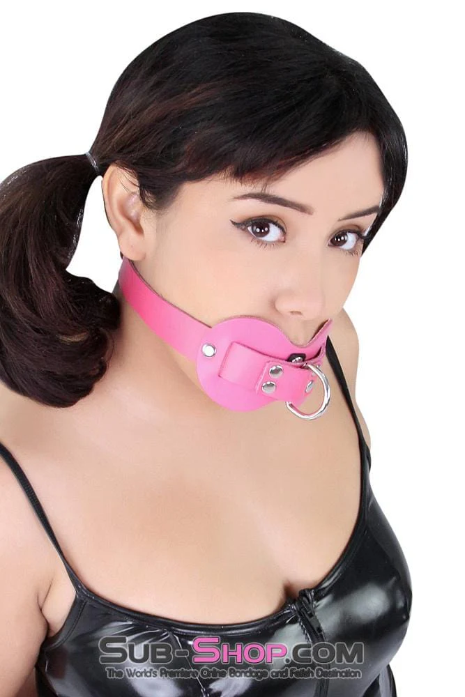 0978A      Pretty Quiet Hot Pink Leather Double Mouth Guard Gag - Image 24
