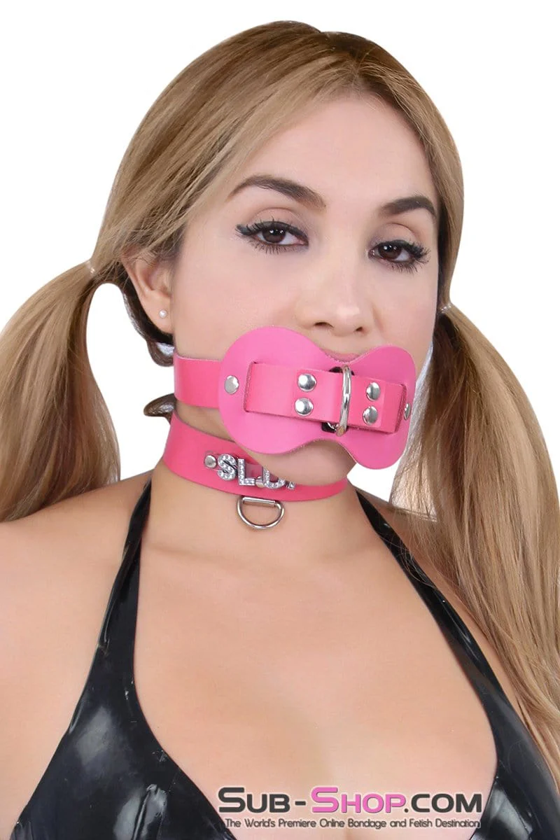0978A      Pretty Quiet Hot Pink Leather Double Mouth Guard Gag - Image 5