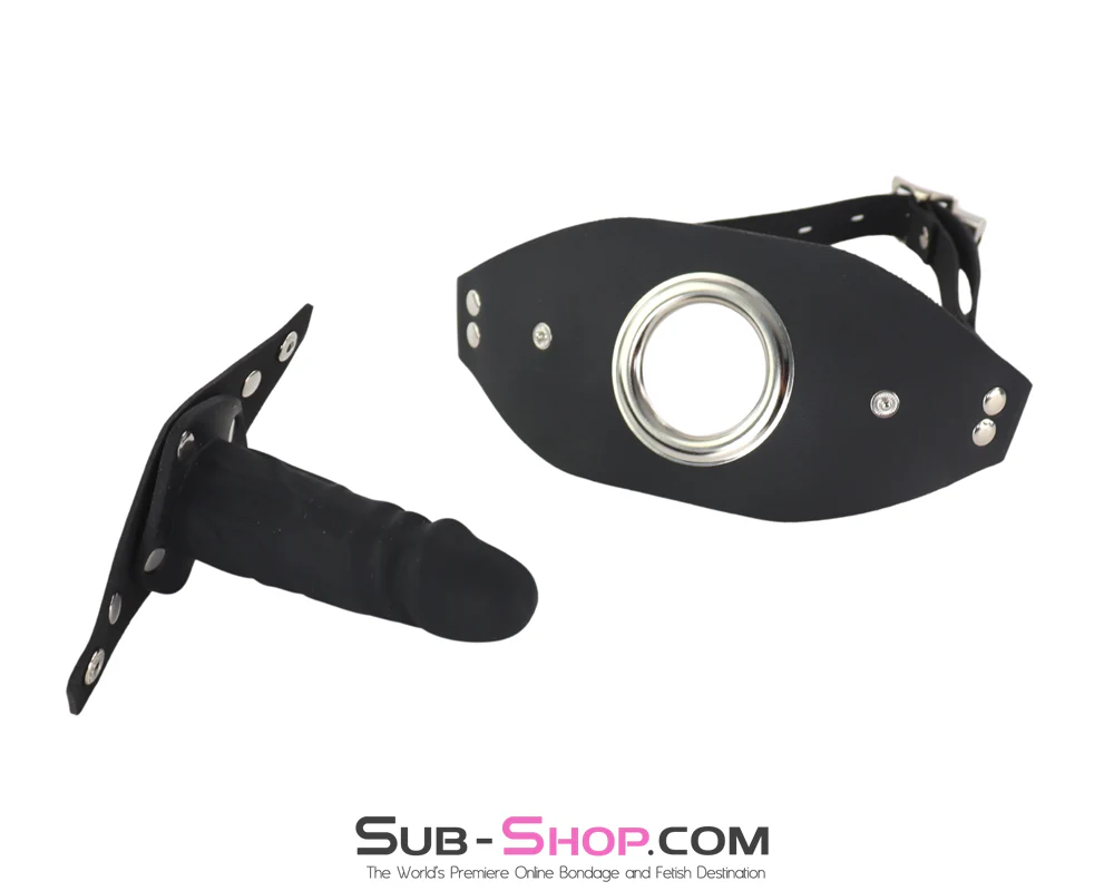 9927M  Panel Dildo Gag with Removable Black 4” Penis - Open Ring Mouth Harness - Image 3