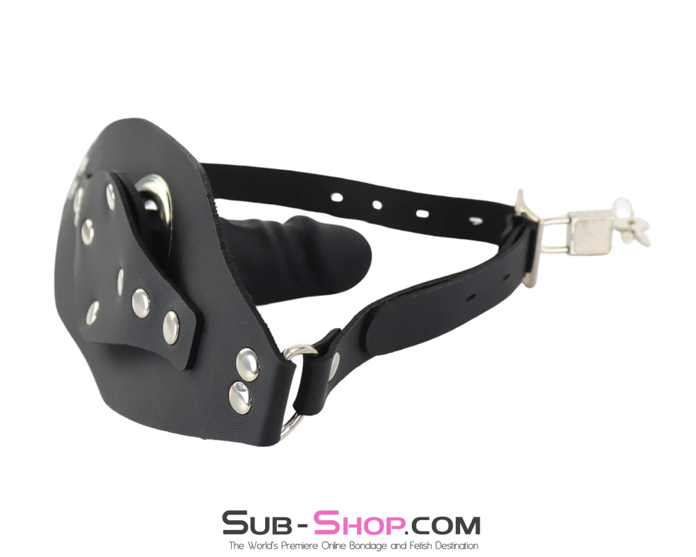 9927M  Panel Dildo Gag with Removable Black 4” Penis - Open Ring Mouth Harness - Image 5