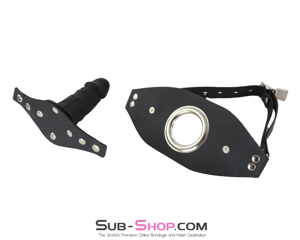 9927M  Panel Dildo Gag with Removable Black 4” Penis - Open Ring Mouth Harness - Image 7