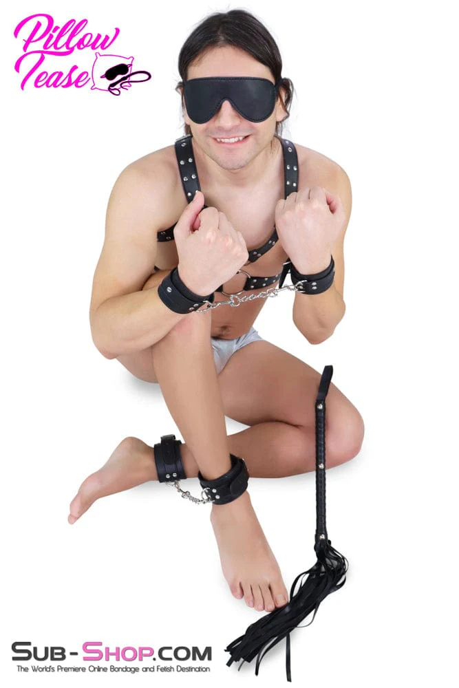 9975M 4 Pc Black Blindfold, Wrist and Ankle Cuffs + Whip Bondage Set - Image 9