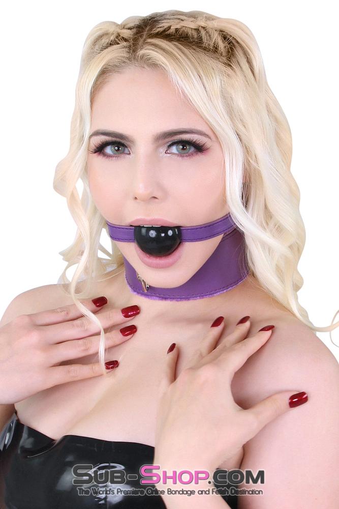 3810MQ-SIS BDSM Mistress for Hire Pretty Sissy Boi Mouth Gag Purple Strap Beginner's Black Classic Ball Gag - Image 6