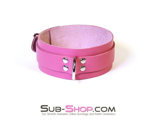 1661A-SIS BDSM Roleplay Sissy Boi Slave to Love Hot Pink Leather Bondage Collar