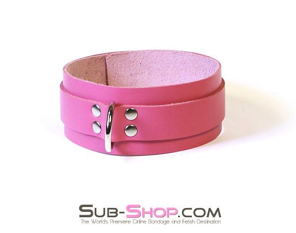1661A-SIS BDSM Roleplay Sissy Boi Slave to Love Hot Pink Leather Bondage Collar - Image 2