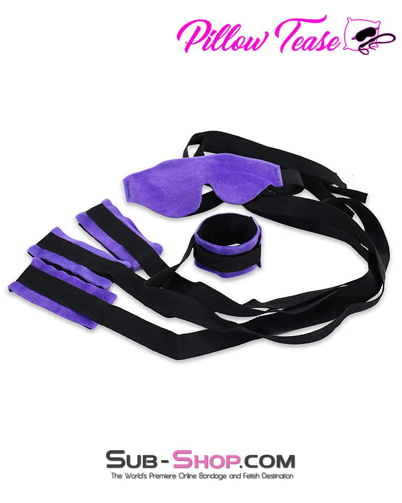 9919DL-SIS Beginner Soft Purple Blindfold, Wrist and Ankle Cuffs Sissy Bondage Set - Image 4