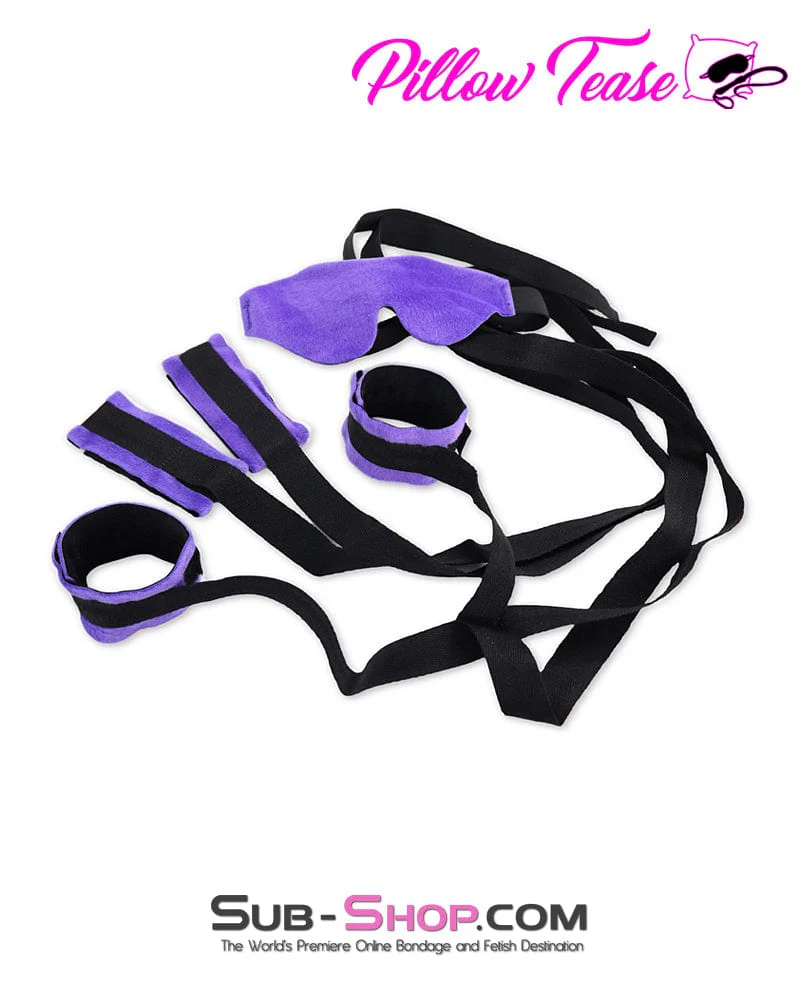 9919DL-SIS Beginner Soft Purple Blindfold, Wrist and Ankle Cuffs Sissy Bondage Set - Image 6