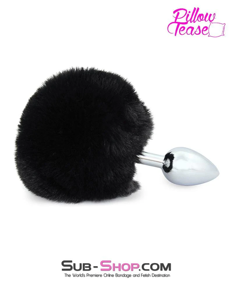 7033E Black Bunny Puff Ball Small Chromed Anal Plug - Image 3