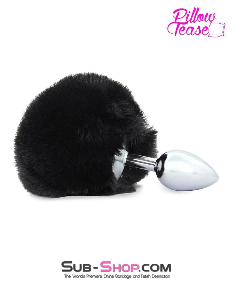 7033E Black Bunny Puff Ball Small Chromed Anal Plug - Image 4