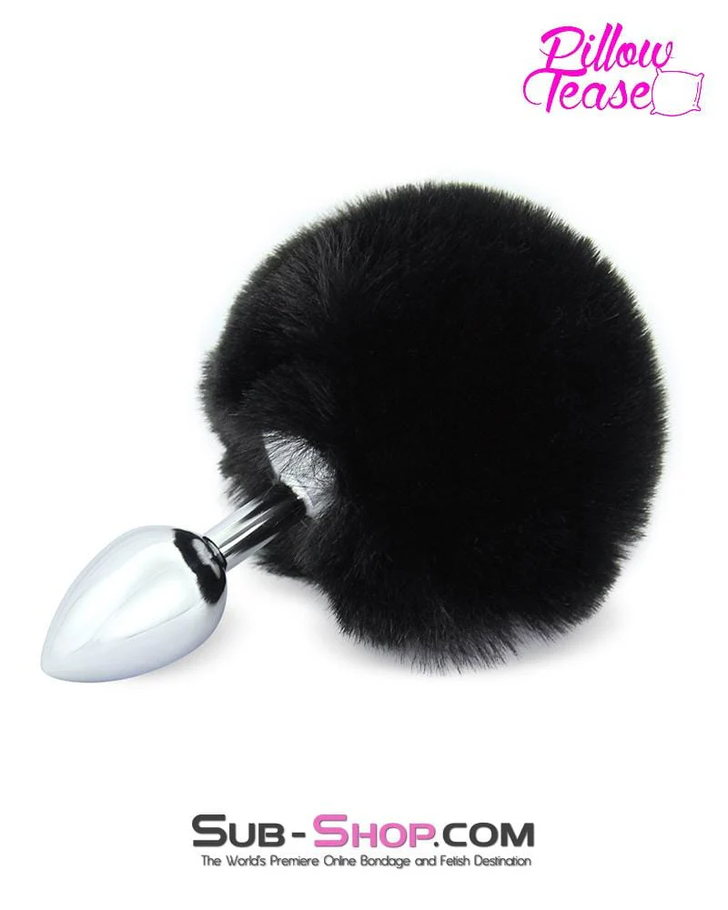 7033E Black Bunny Puff Ball Small Chromed Anal Plug - MEGA Deal - Image 2