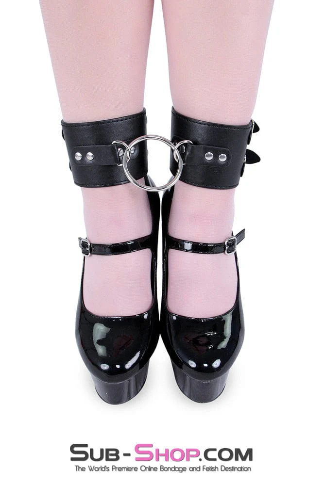 9011M Black Double Buckle Ankle Cuffs with O-Ring Connection