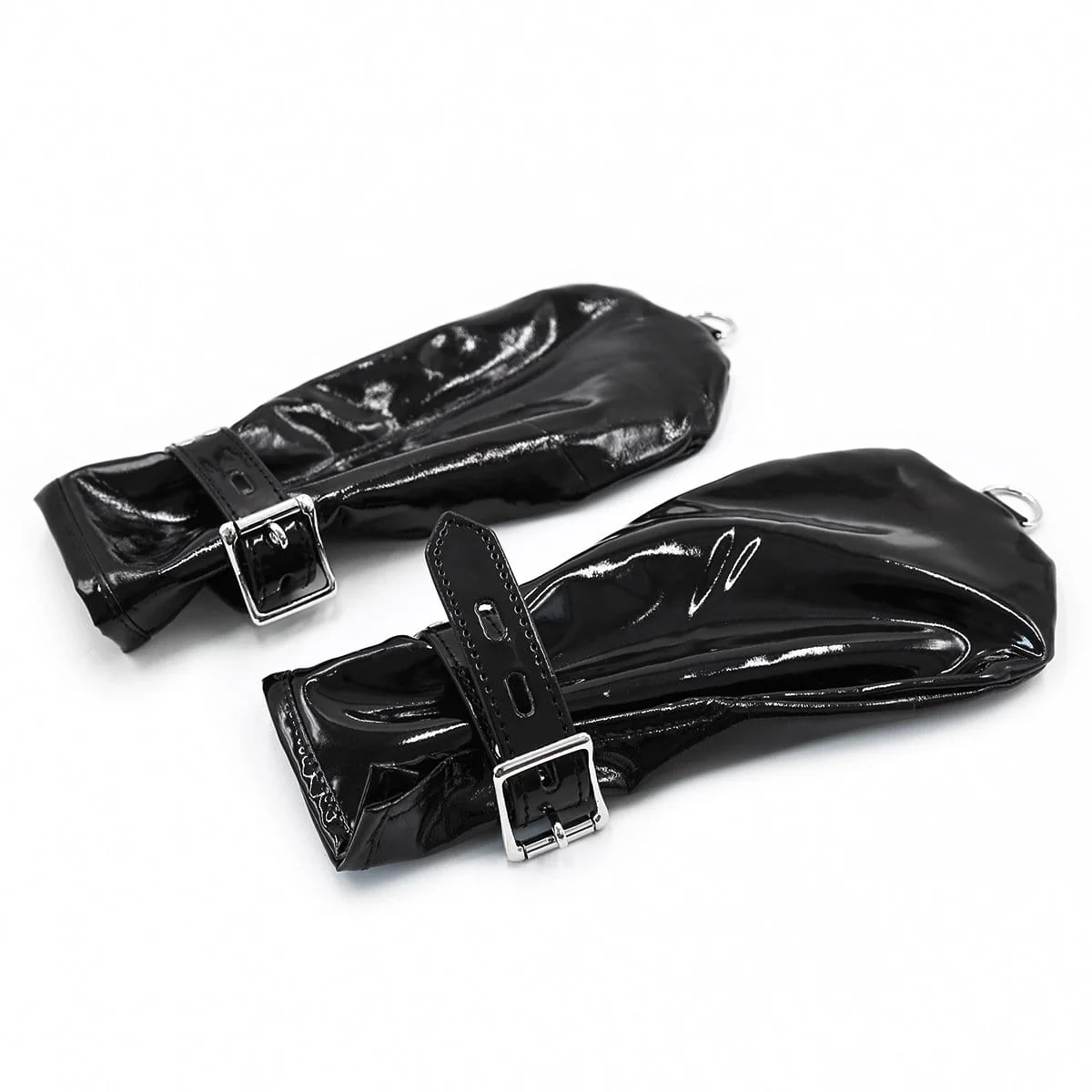 2328MQ Locking Black Patent Bondage Mittens - Image 6