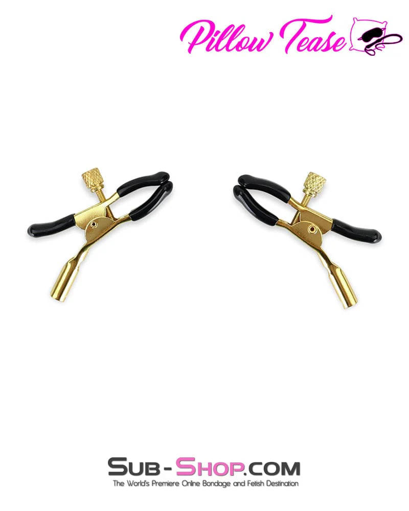 1548M <b>BOGO!</b> Black Rubber Tipped Adjustable Gold Nipple Clamps