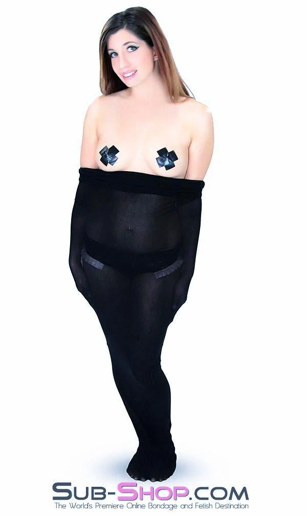 1490DL      Black Sheer Encasement Silk Stocking Full Body Sack - Image 2