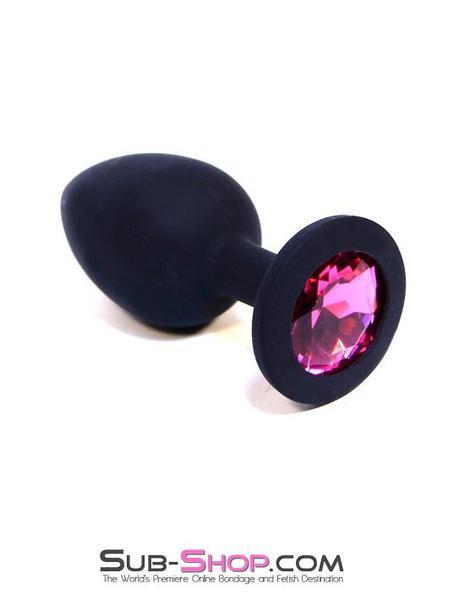 0220M      Black Silicone Mini Anal Plug with Pink Crystal Base - MEGA Deal - Image 2