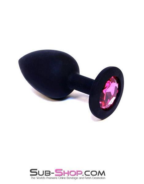 0220M      Black Silicone Mini Anal Plug with Pink Crystal Base - MEGA Deal - Image 3