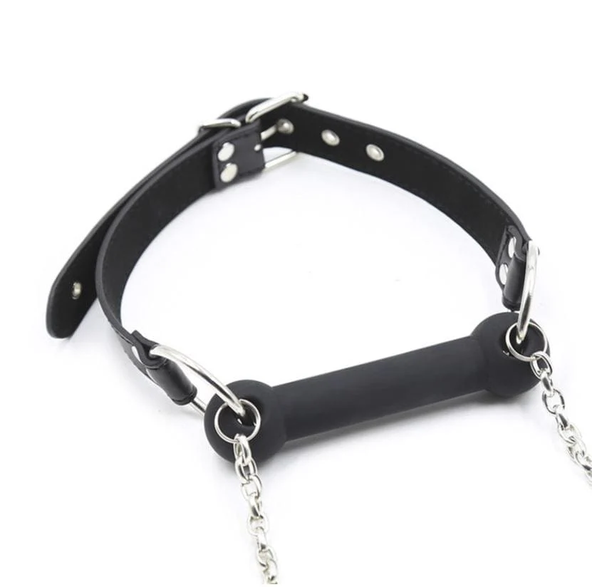 0888MQ      Black Strap Silicone Bit Gag with Reins - Image 4