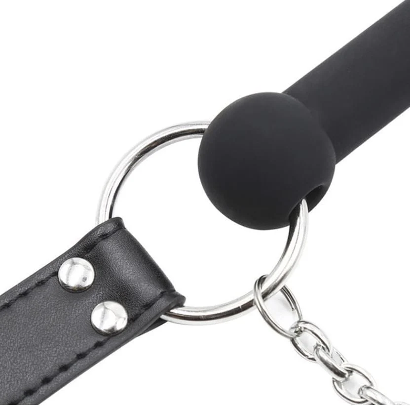 0888MQ      Black Strap Silicone Bit Gag with Reins - Image 9
