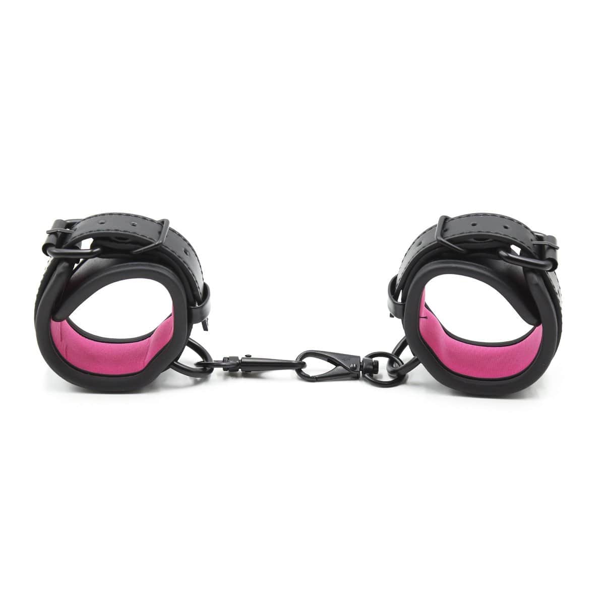 1871MQ-SIS Blackout Padded Wrist Cuffs with Clips and Soft Pink Sissy Neoprene Lining - Image 2