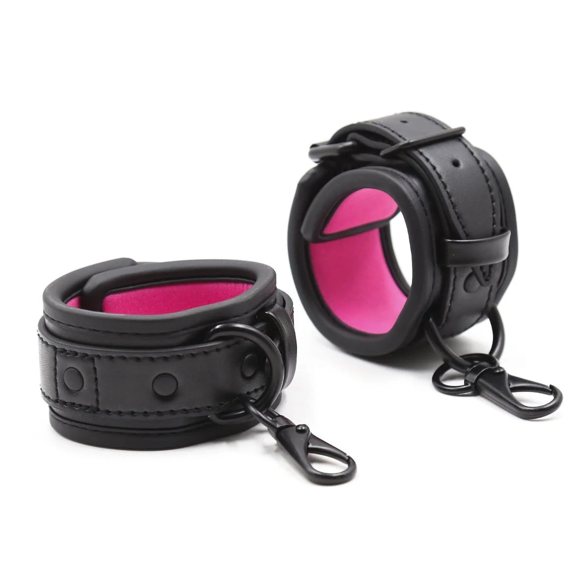 1871MQ-SIS Blackout Padded Wrist Cuffs with Clips and Soft Pink Sissy Neoprene Lining - Image 3