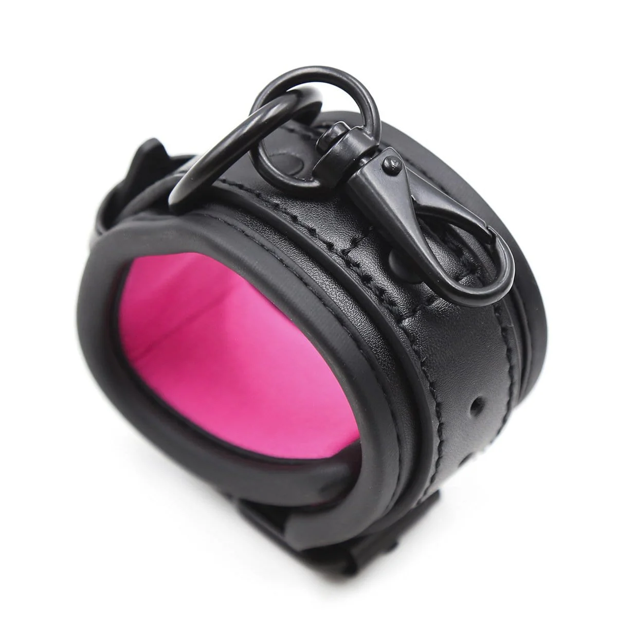 1871MQ-SIS Blackout Padded Wrist Cuffs with Clips and Soft Pink Sissy Neoprene Lining - Image 6