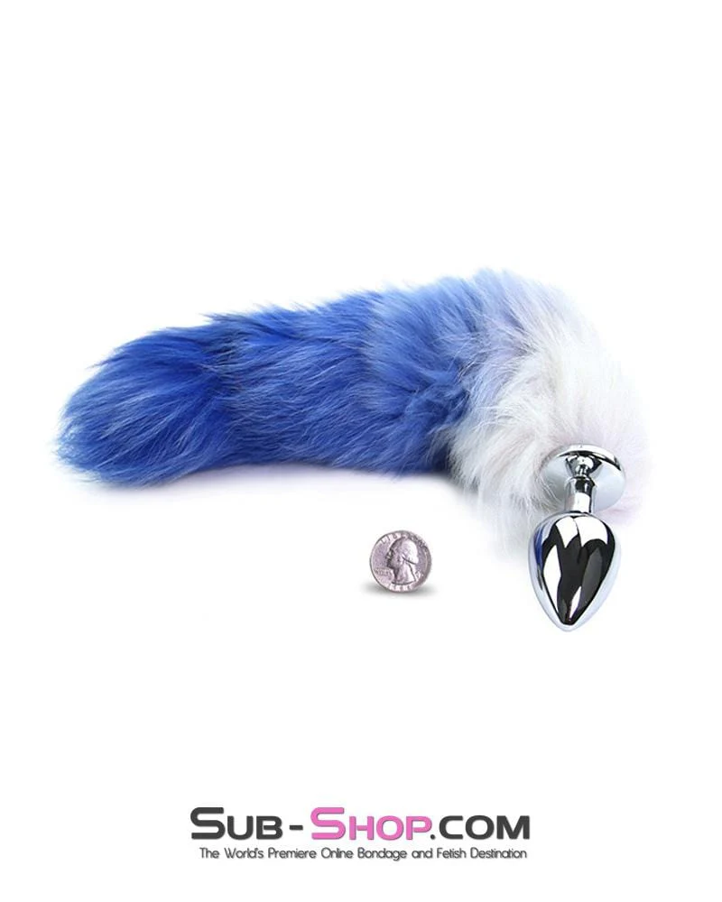 9761M Blue & White Fox Tail Small Chromed Butt Plug š„ FINAL CLEARANCE ā Last Chance! - Image 7