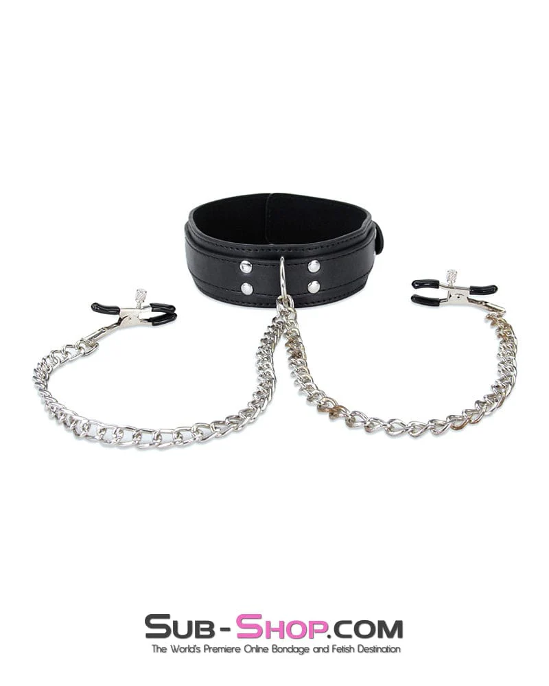 2512M Bondage Collar with Adjustable Nipple Clamps