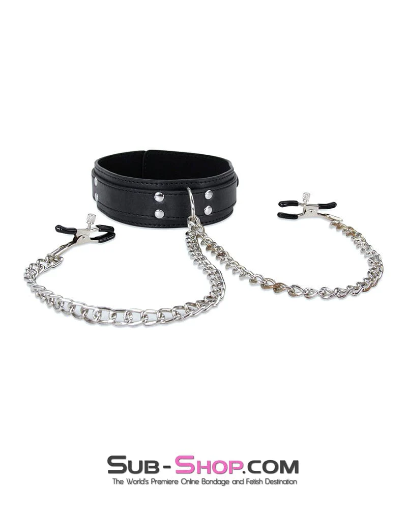 2512M Bondage Collar with Adjustable Nipple Clamps - Image 3