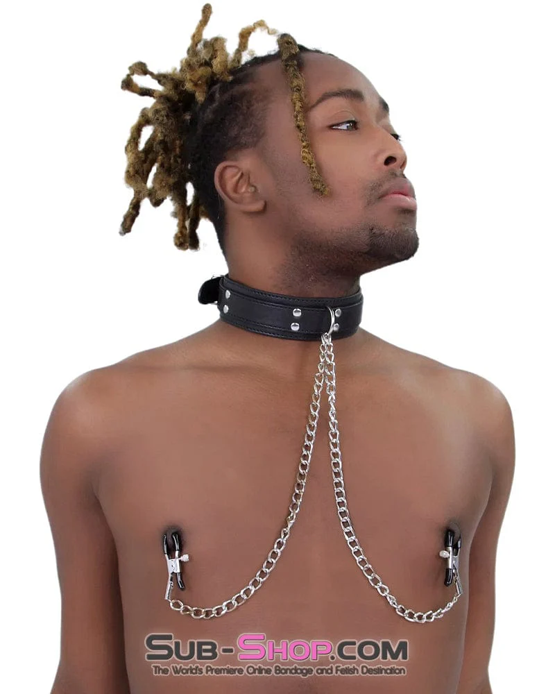 2512M Bondage Collar with Adjustable Nipple Clamps - Image 4